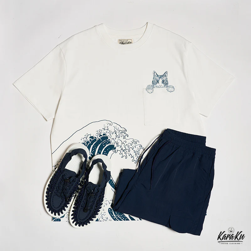 「KaraKux365CAT.ART」ポケットから覗く猫 浮世絵柄コットンTee - Image 17