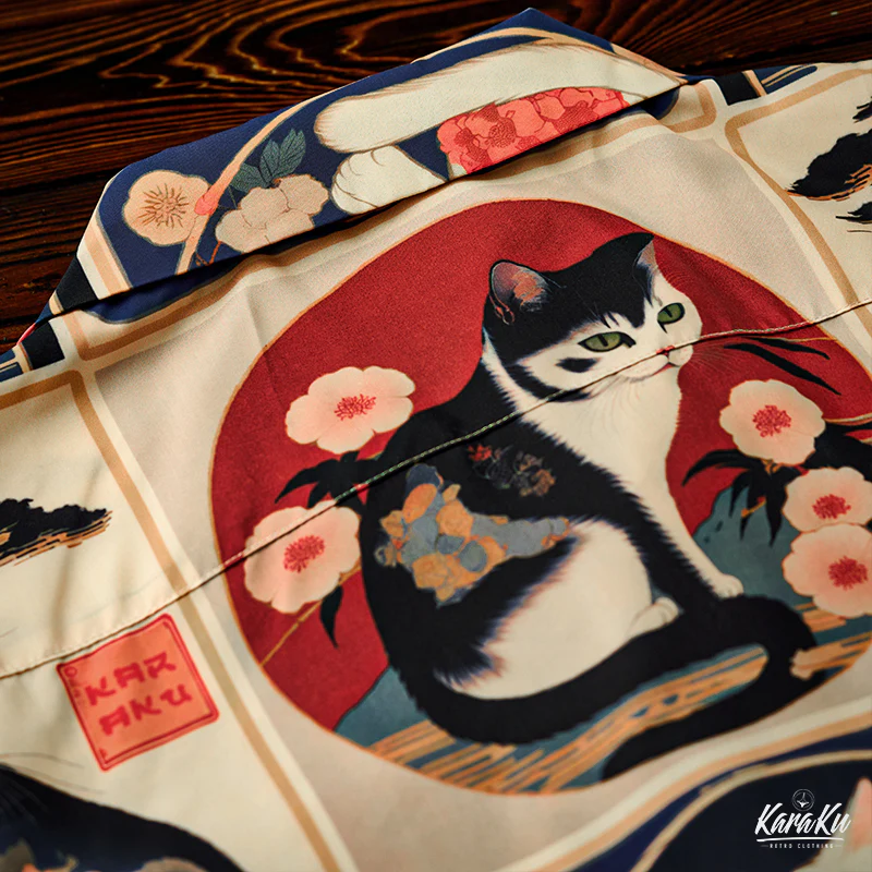 明治時代の猫 総柄 浮世絵風アロハシャツ　 - Image 19