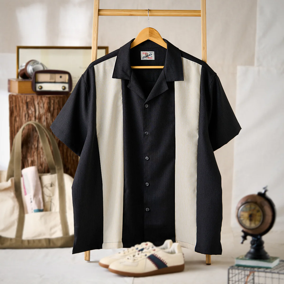 異素材コンビ　キューバカラー半袖シャツ - Image 3