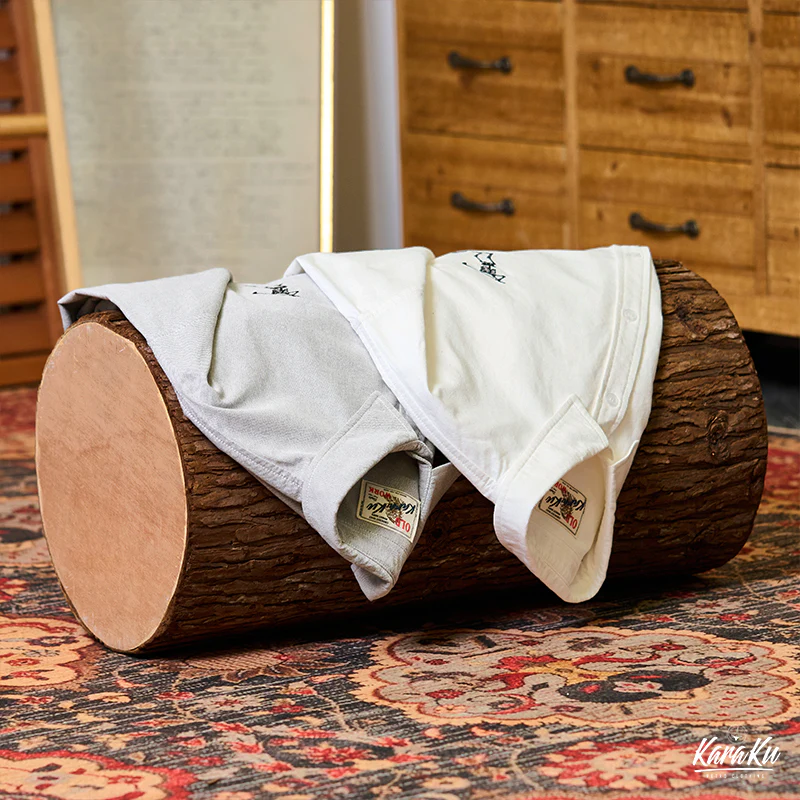 赤ヒモ付き　「ゴルフスイングの首が落ちた骸骨」刺繍入りオックスフォード長袖シャツ - Image 7