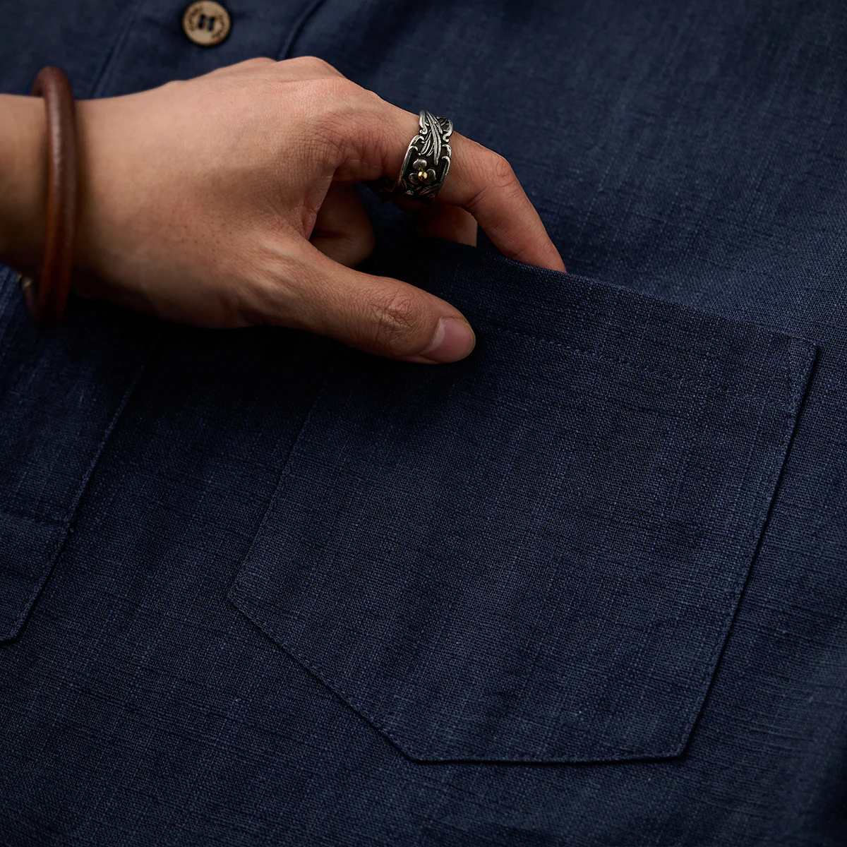 NAVY　ハーフボタンコットンリネンポロシャツ - Image 14