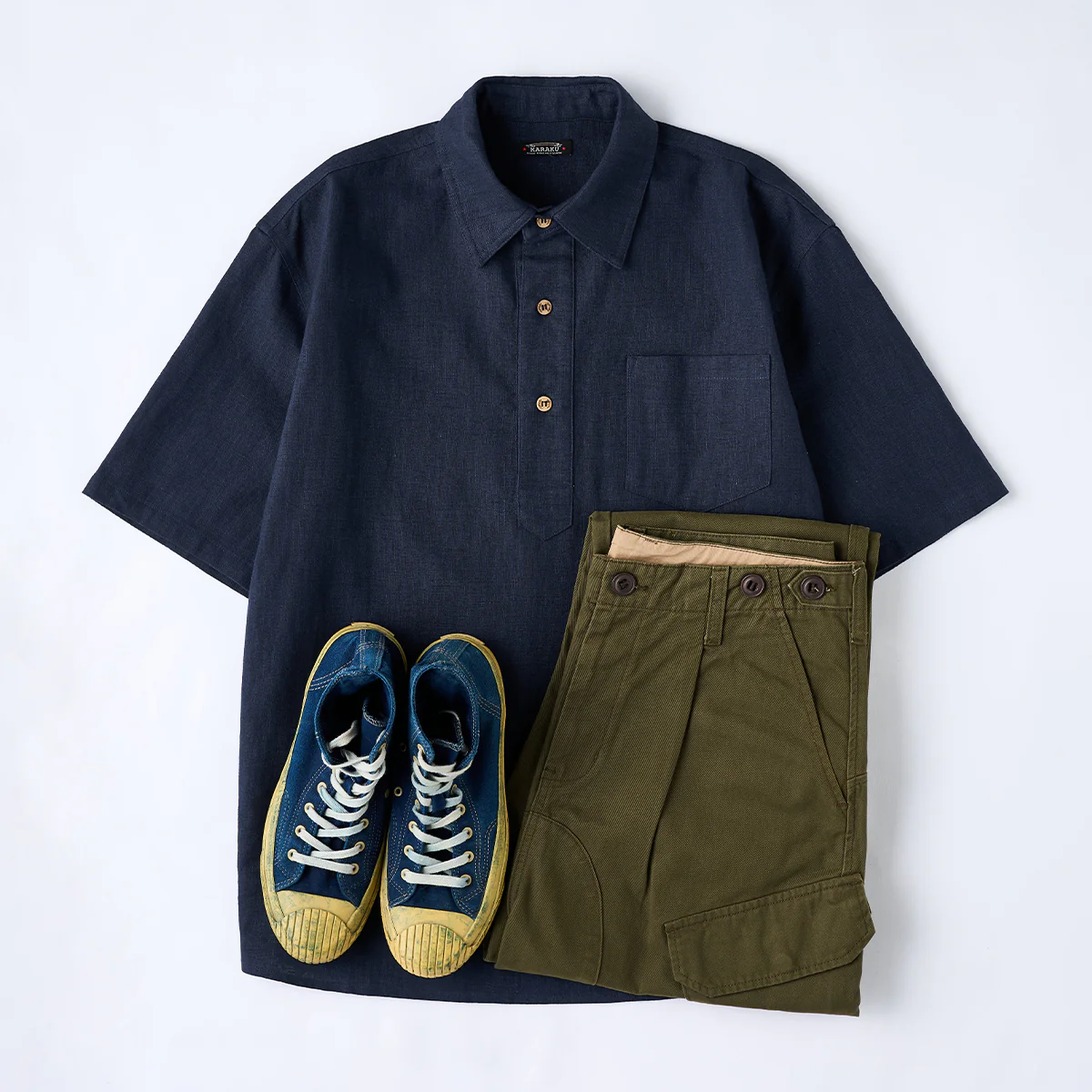 NAVY　ハーフボタンコットンリネンポロシャツ - Image 20