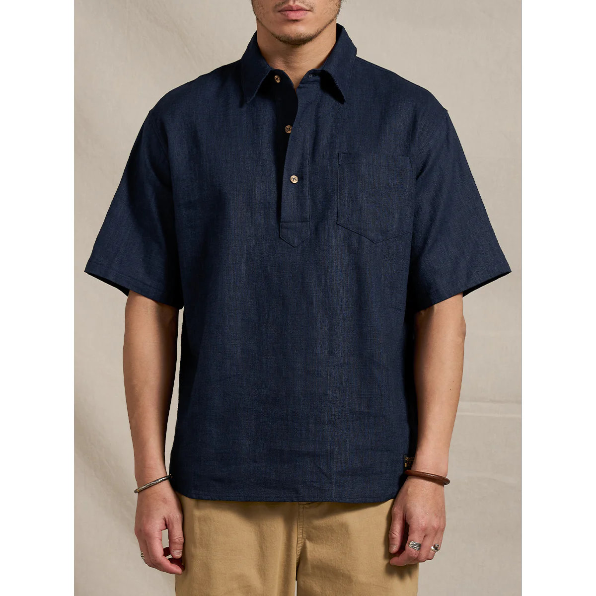 NAVY　ハーフボタンコットンリネンポロシャツ - Image 6