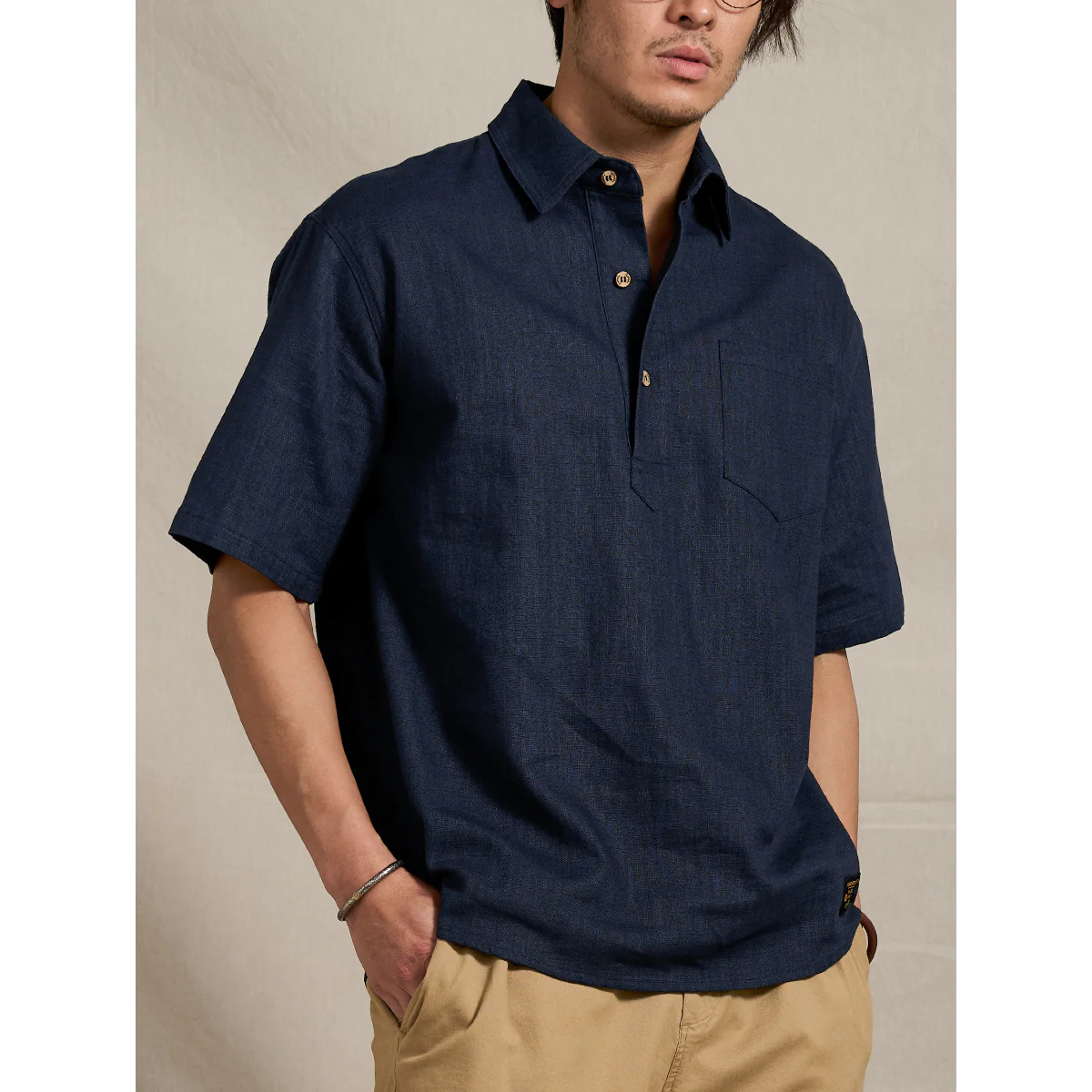 NAVY　ハーフボタンコットンリネンポロシャツ - Image 7