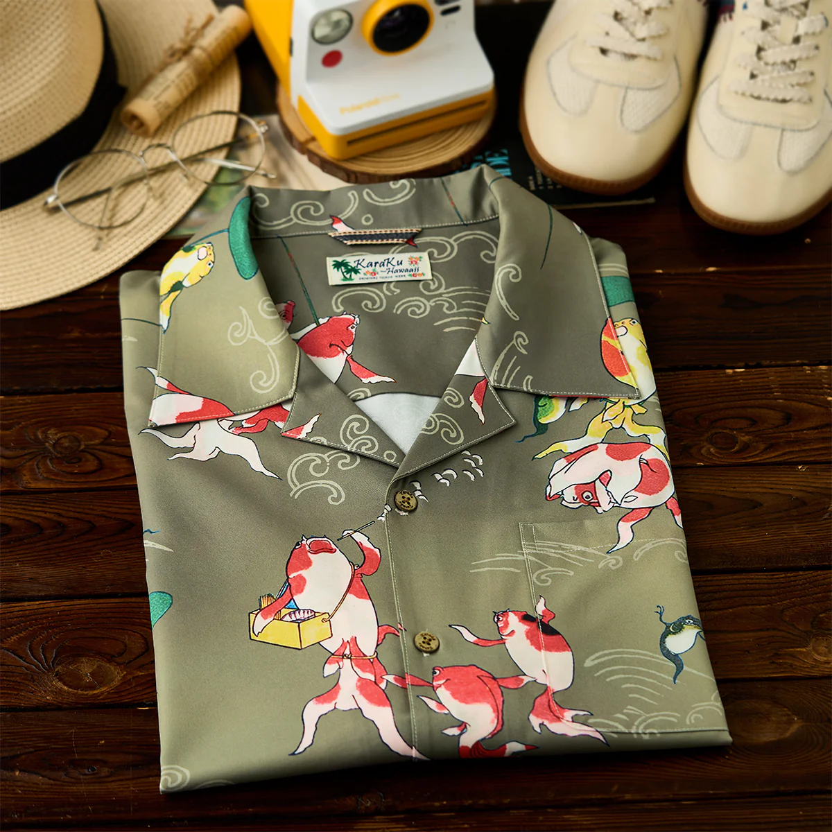 歌川国芳「金魚づくし」浮世絵風プリント入りアロハシャツ - Image 5