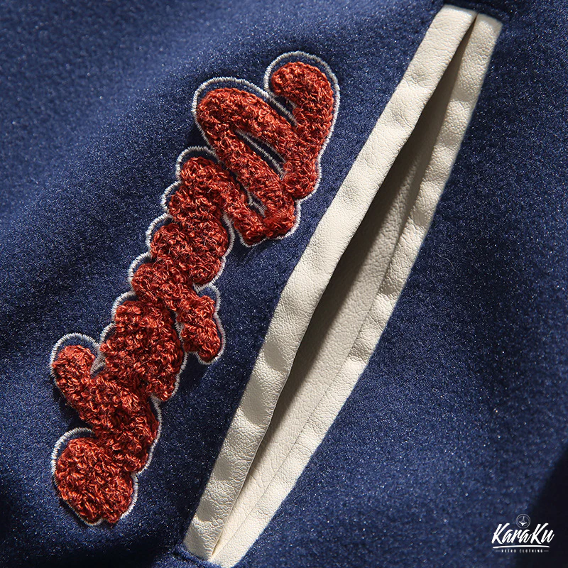 異素材コンビ配色ⅹ刺繡入りスタジャン　全3色 - Image 12