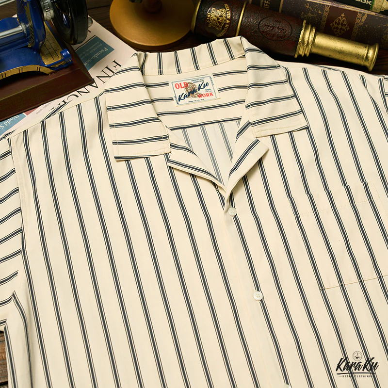 トリプルストライプ柄　オープンカラーワークシャツ - Image 4