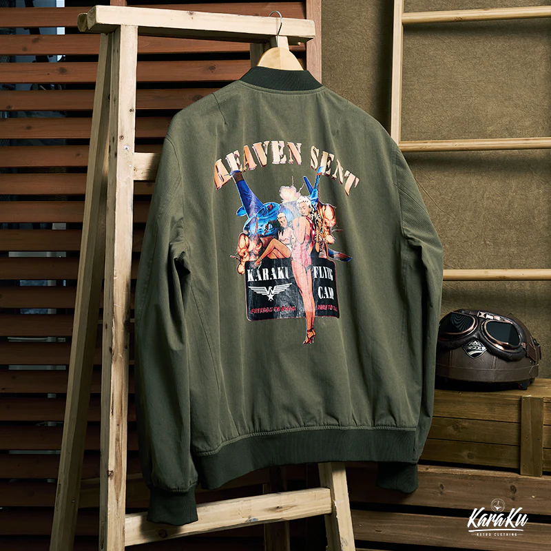 セクシーブロンドガール刺繡プリント MA-1フライトジャケット - Image 3