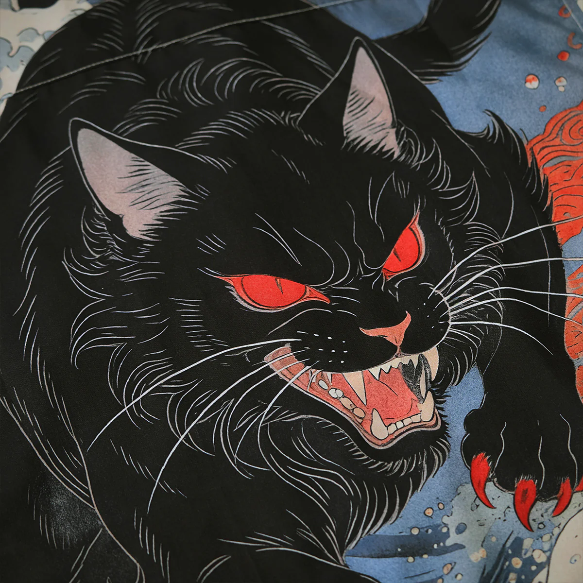 「沖浪裏・踏波化け猫」前後アシンメトリープリントオープンカラーシャツ - Image 15