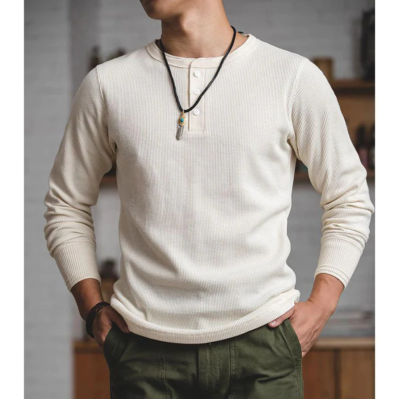 3つボタンワッフルヘンリーネックカットソー - Image 4
