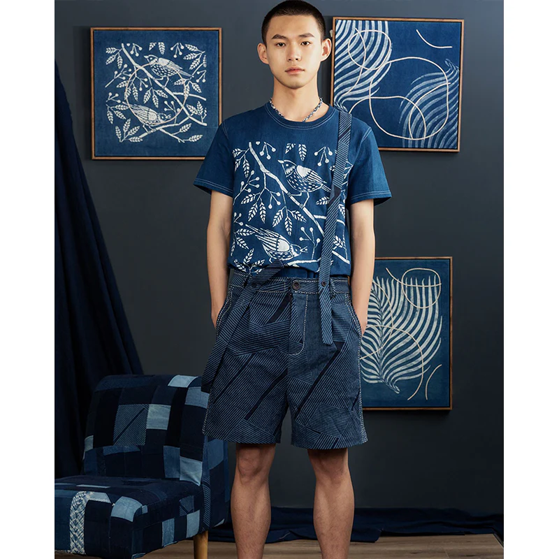「職人抜染」カササギ模様藍染めTシャツ　 - Image 3