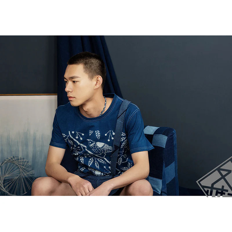 「職人抜染」カササギ模様藍染めTシャツ　 - Image 5